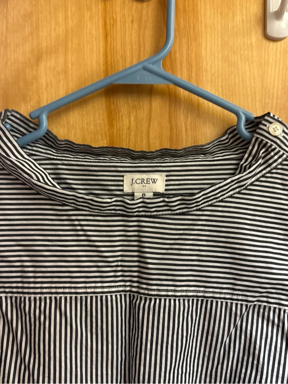 J. Crew Women’s Black & White Stripe Button-Shoulder Long-Sleeve Top Size 8